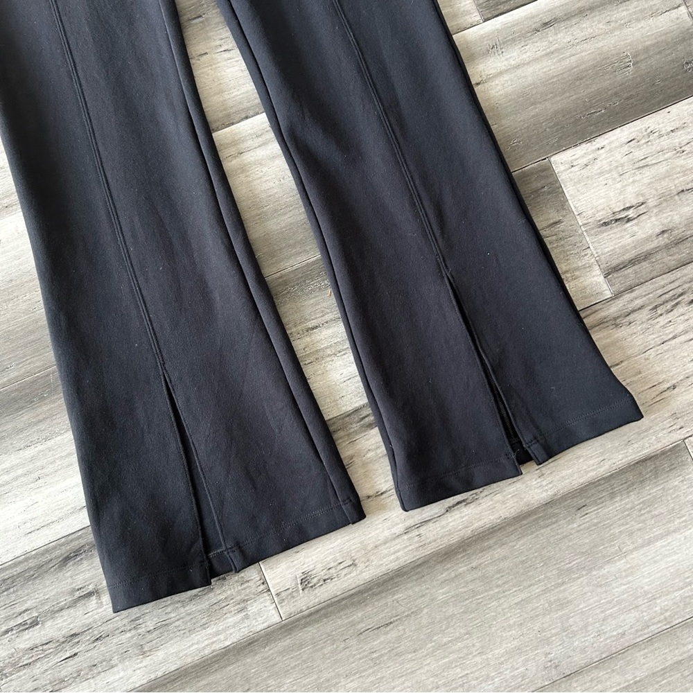Cabi Black Tuxedo Flegging High Rise Flared Leggings w/ Split Hem - Picture 6 of 8